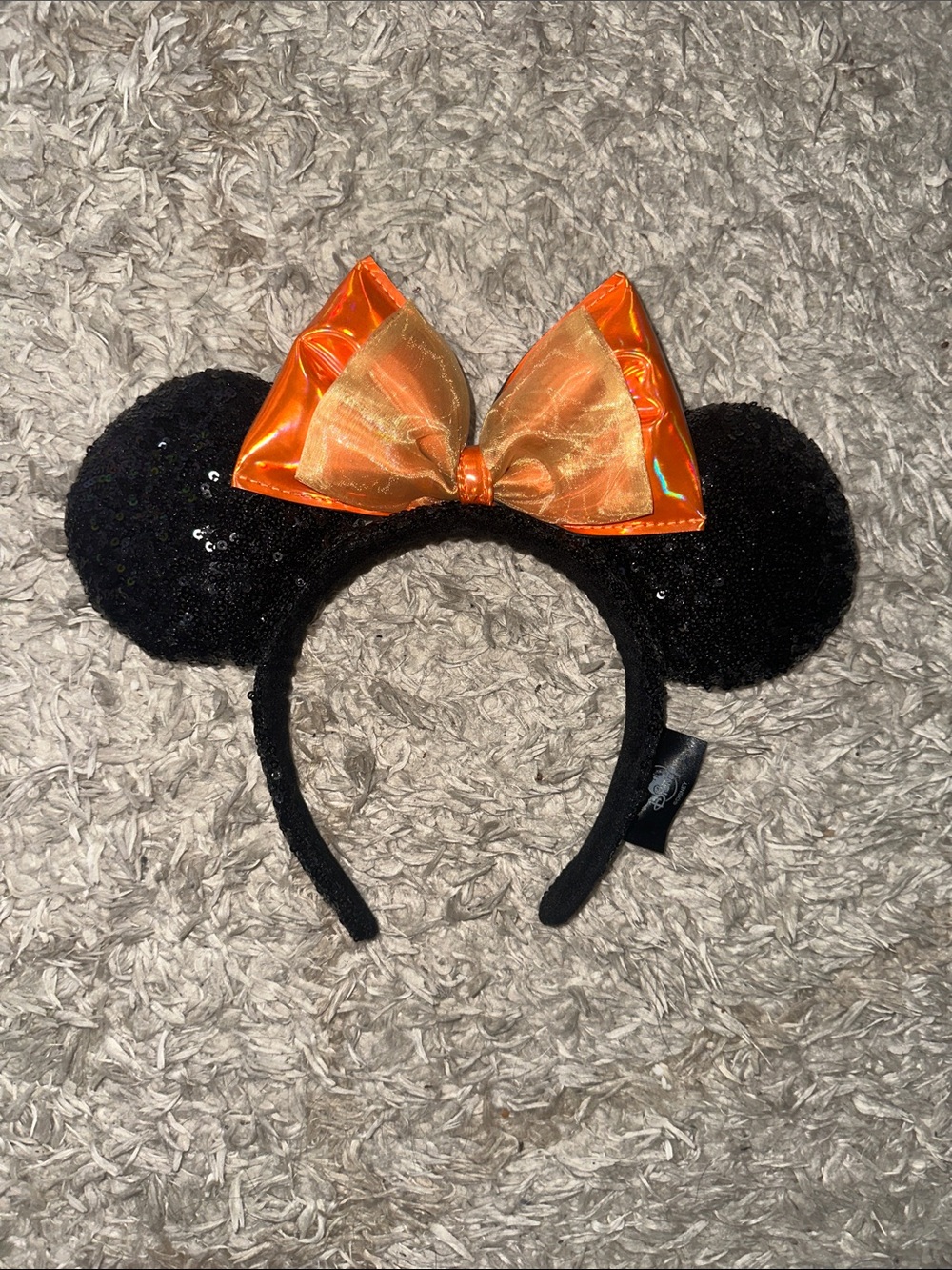 Halloween Sequin Minnie Ear Headband with Orange Bow
